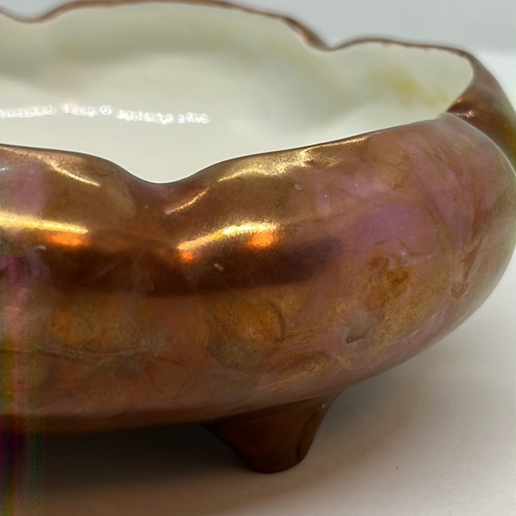 Vintage Iridescent Copper & Pink Glazed Footed Bowl - Picture 6 of 6